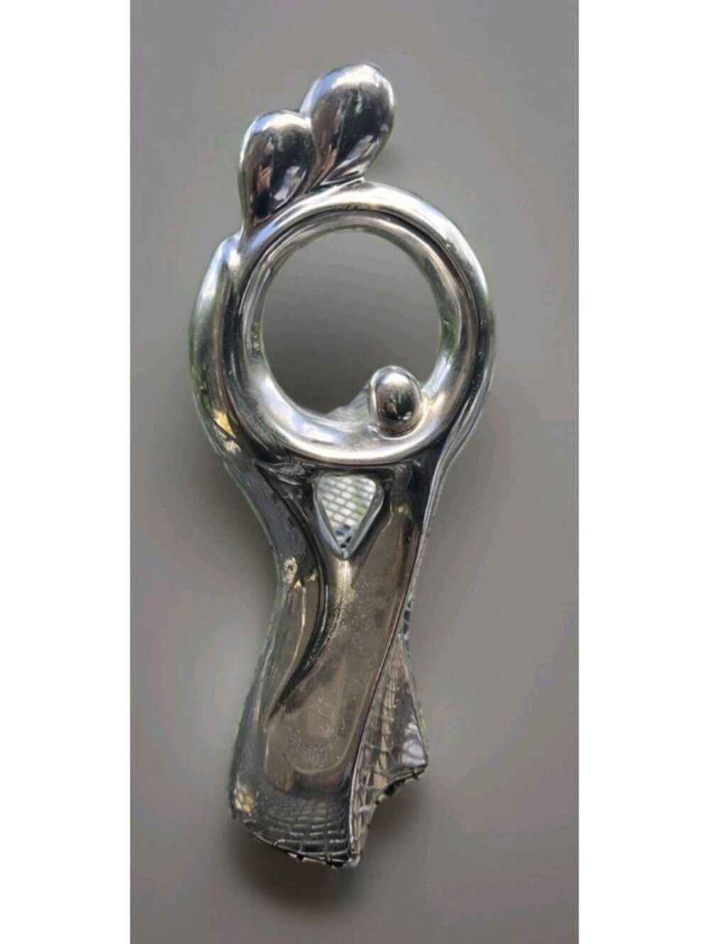 Vintage MCM Silver Color Ceramic Abstract Statue Family Sculpture 10" Tall